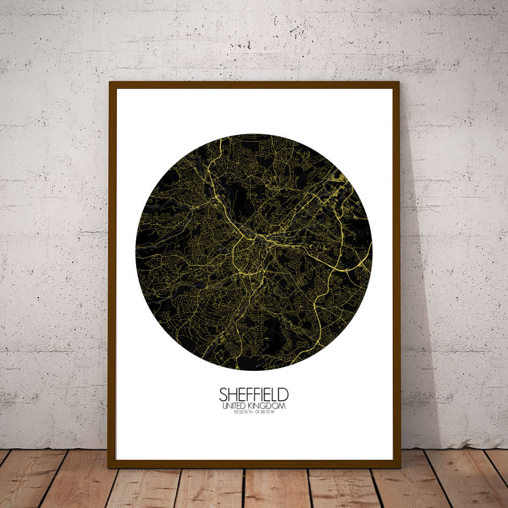 Mapospheres Sheffield Night round shape design poster city map