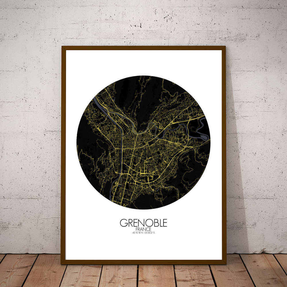 Mapospheres Grenoble Night round shape design poster city map