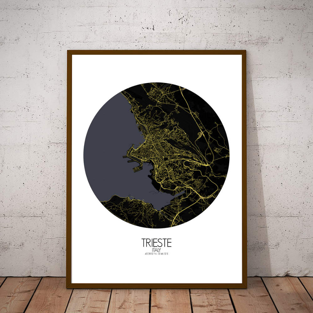 Mapospheres Trieste Night round shape design poster affiche city map
