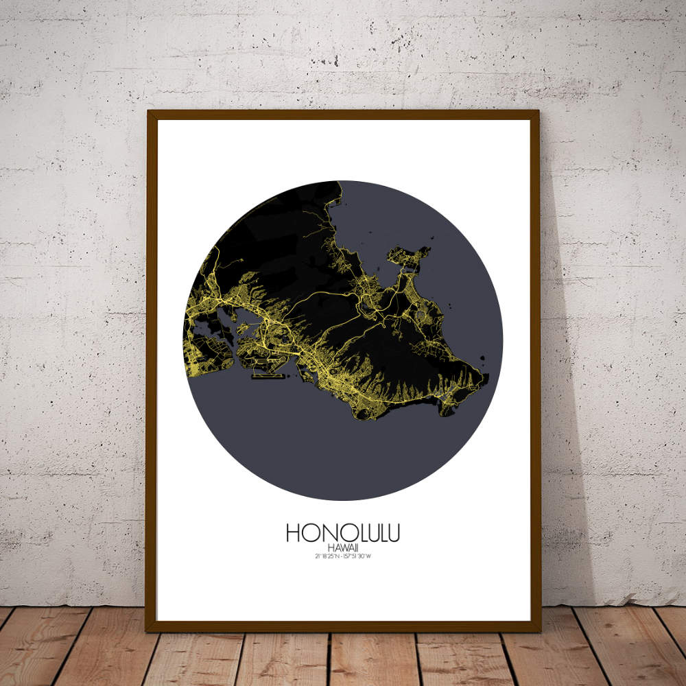 Mapospheres Honolulu Night round shape design poster city map