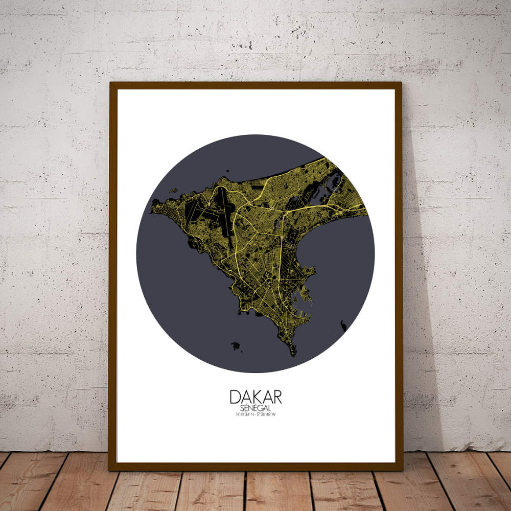Mapospheres Dakar Night round shape design poster affiche city map