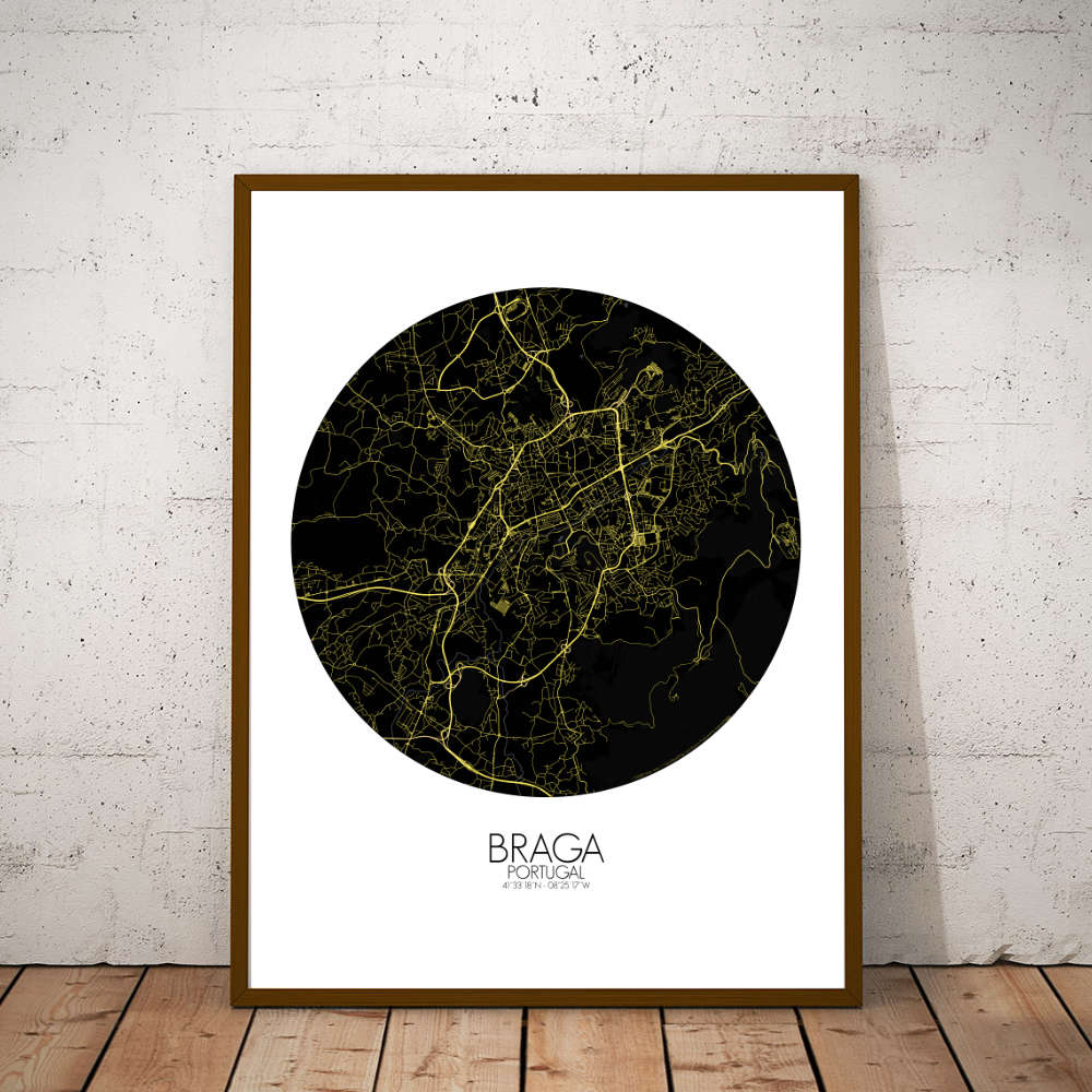 Mapospheres Braga Night round shape design poster city map