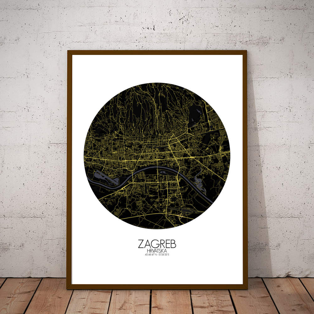 Mapospheres Zagreb Night round shape design poster city map