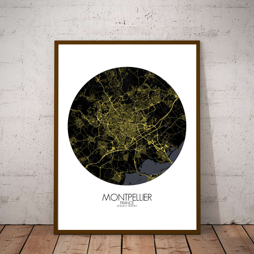 Mapospheres Montpellier Night round shape design poster city map