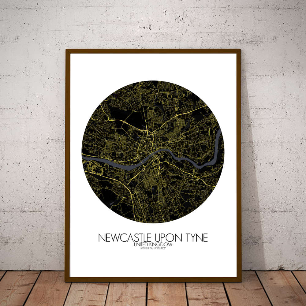 Mapospheres Newcastle Night round shape design poster city map