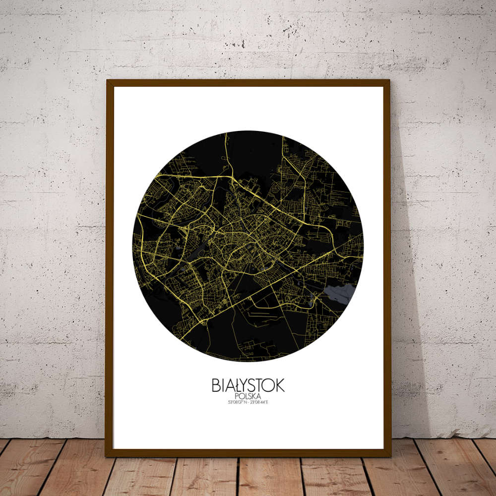 Mapospheres Bialystok Night round shape design poster city map