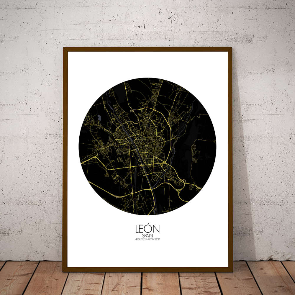 Mapospheres Leon Night round shape design poster affiche city map