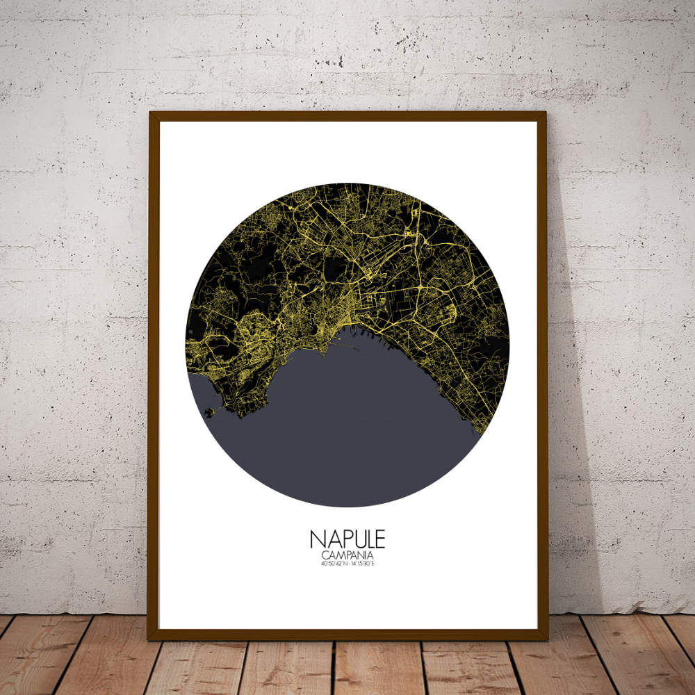 Mapospheres Naples Night round shape design poster affiche city map