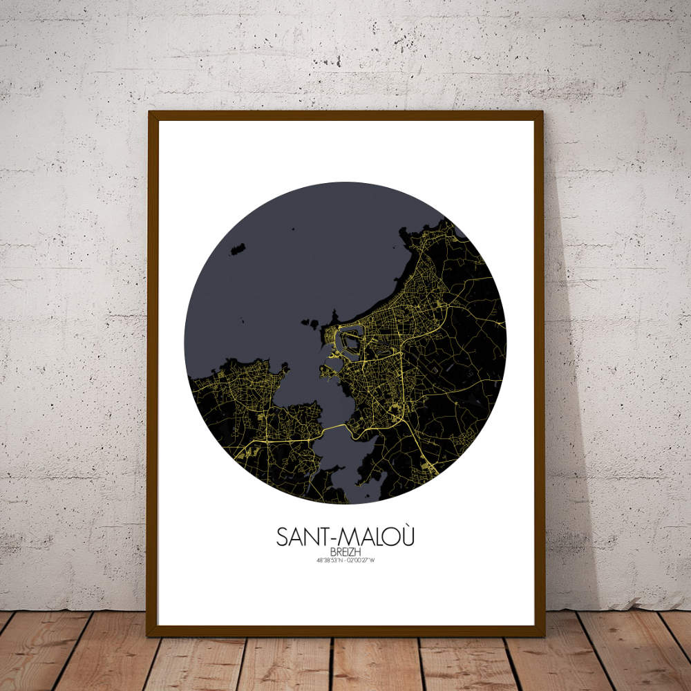 Mapospheres Saint Malo Night round shape design poster city map