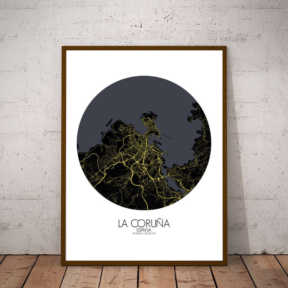 Mapospheres La Coruna Night round shape design poster affiche city map