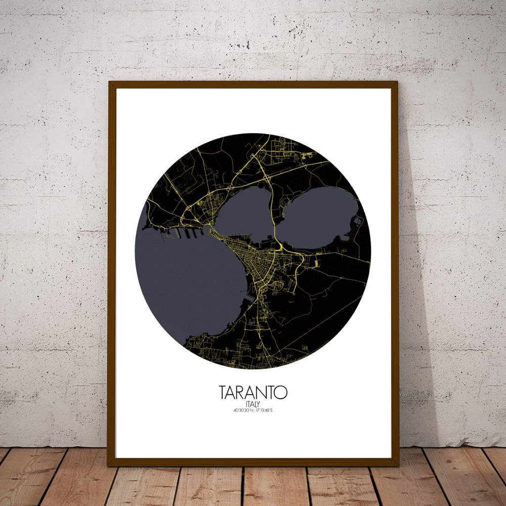 Mapospheres Taranto Night round shape design poster city map