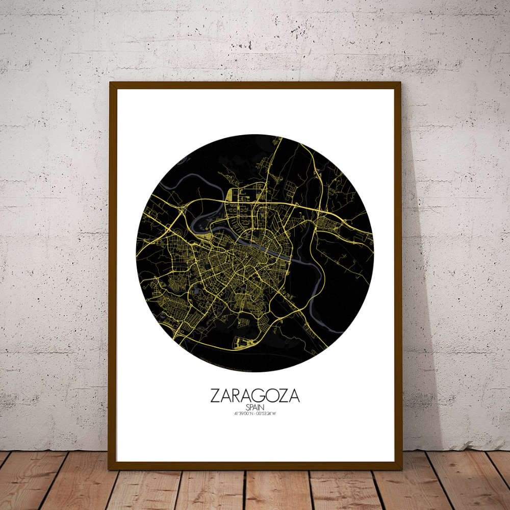 Mapospheres Zaragoza Night round shape design poster affiche city map