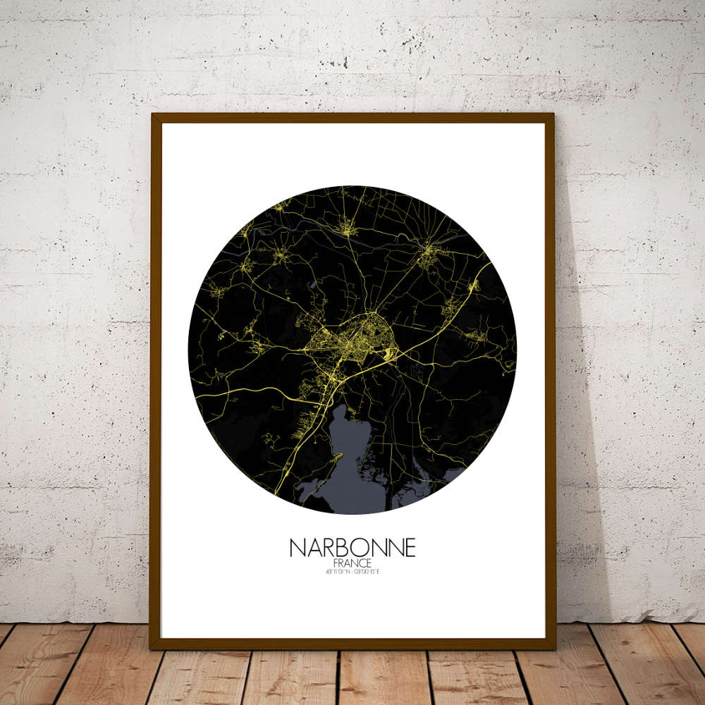 Mapospheres Narbonne Night round shape design poster city map
