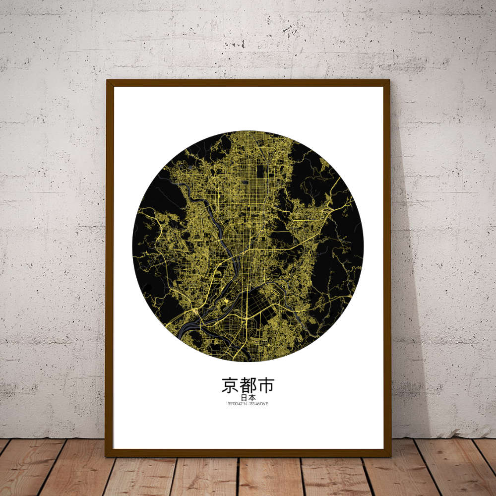 Mapospheres Kyoto Night round shape design poster city map