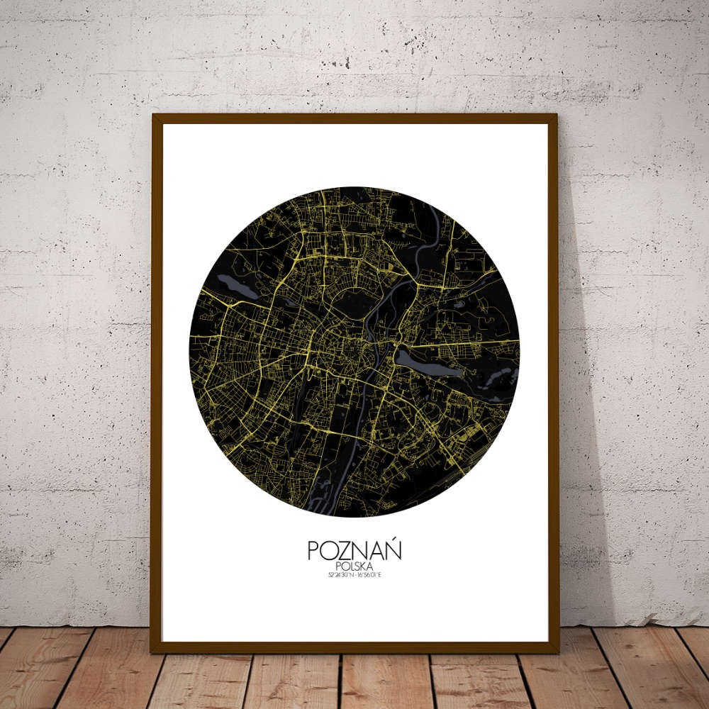 Mapospheres Poznan Night round shape design poster city map