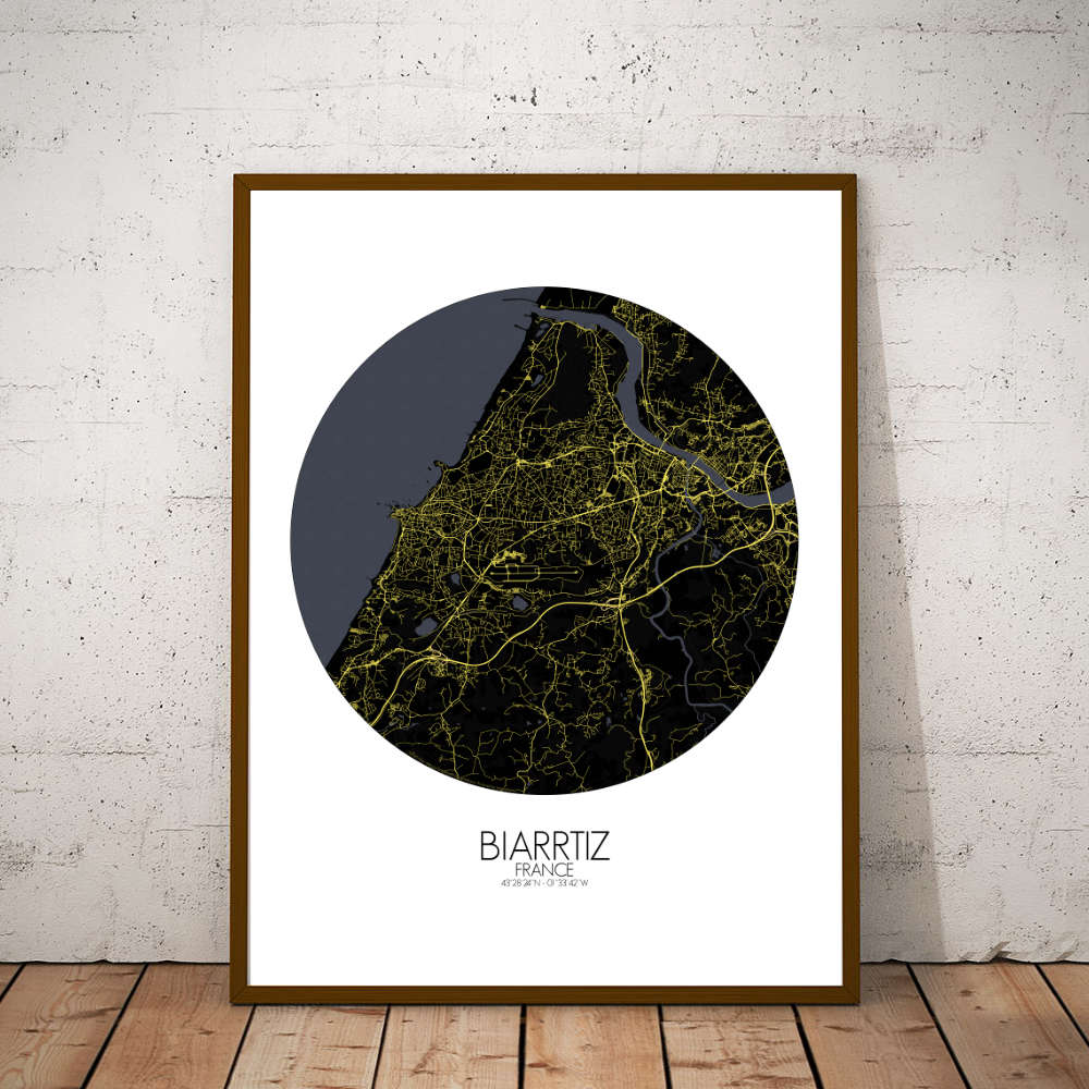 Mapospheres Biarritz Night round shape design poster city map