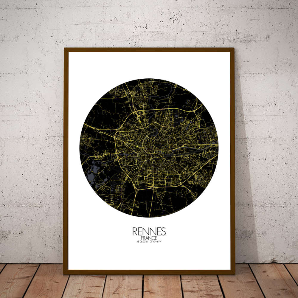 Mapospheres Rennes Night round shape design poster city map