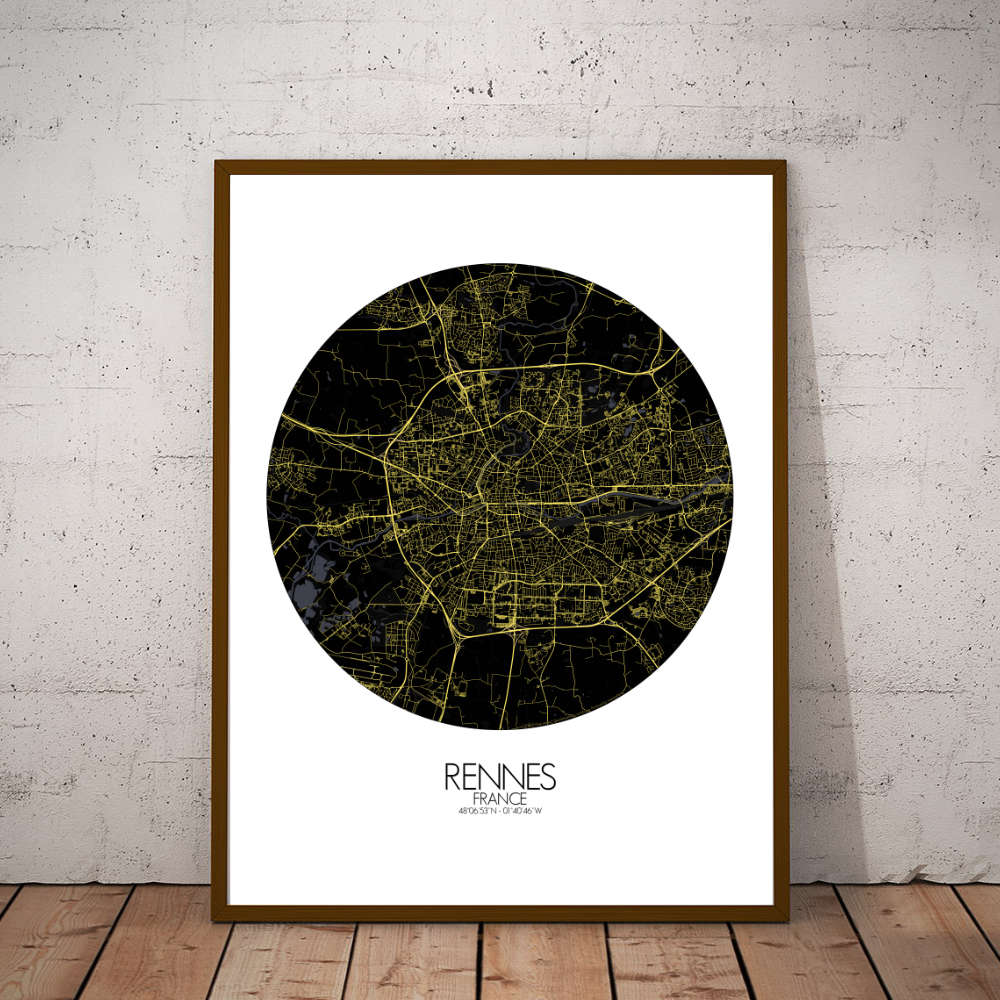 Mapospheres Rennes Night round shape design poster city map
