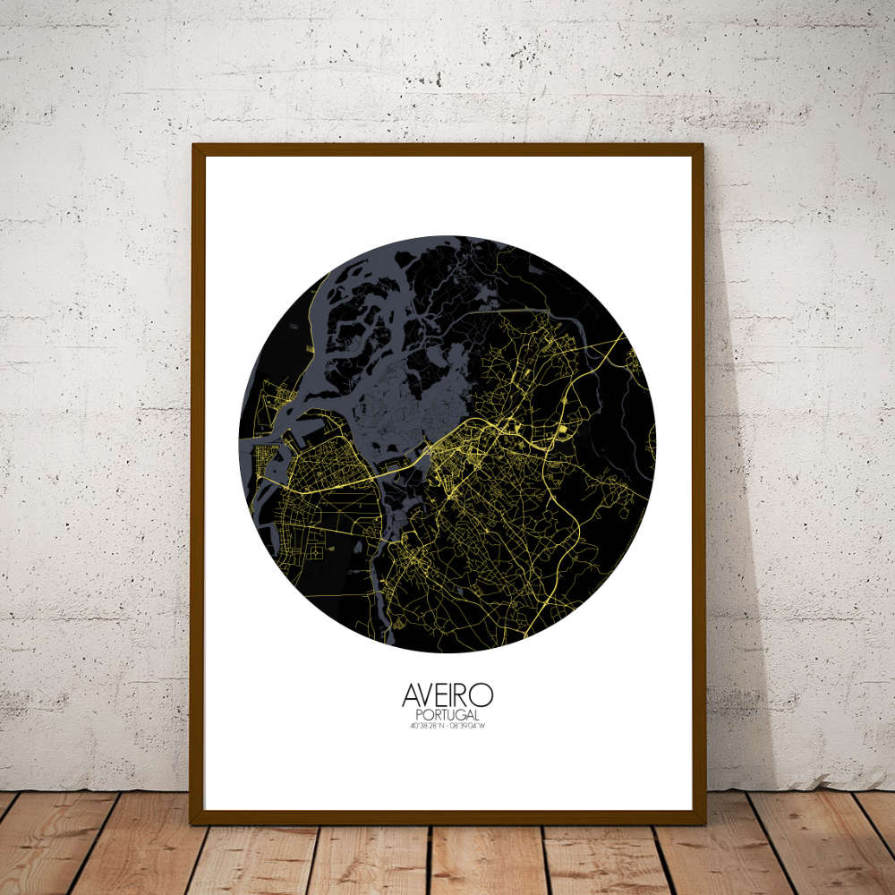 Mapospheres Aveiro Night round shape design poster city map