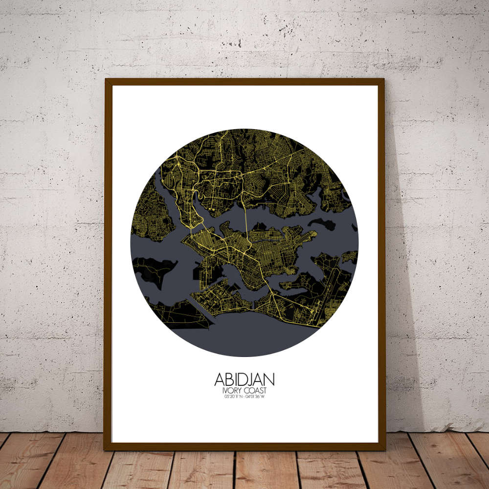 Mapospheres Abidjan Night round shape design poster city map