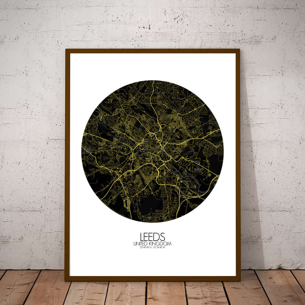 Mapospheres Leeds Night round shape design poster city map