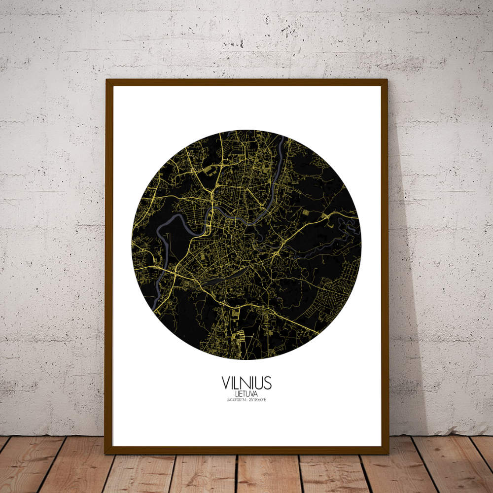 Mapospheres Vilnius Night round shape design poster city map