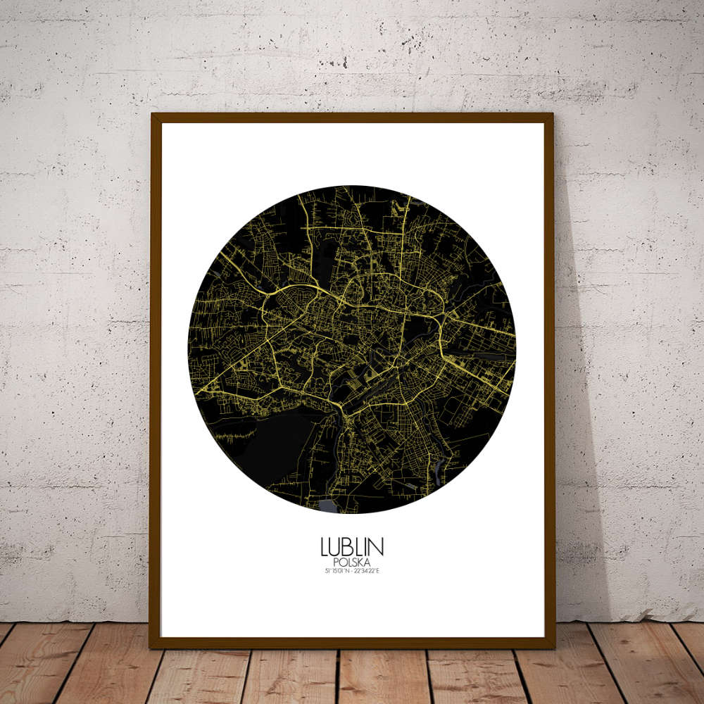 Mapospheres Lublin Night round shape design poster city map