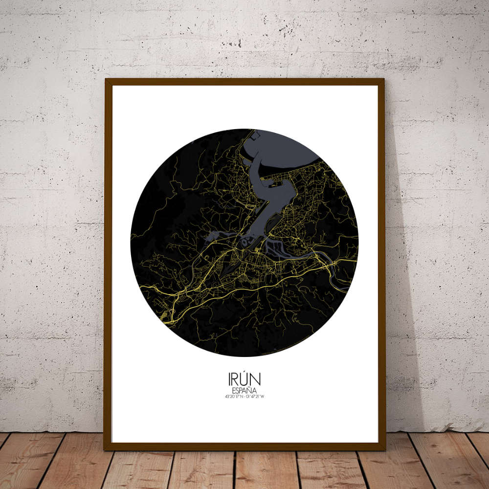 Mapospheres Irun Night round shape design poster affiche city map