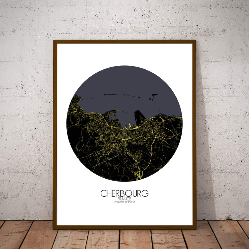 Mapospheres Cherbourg Night round shape design poster city map