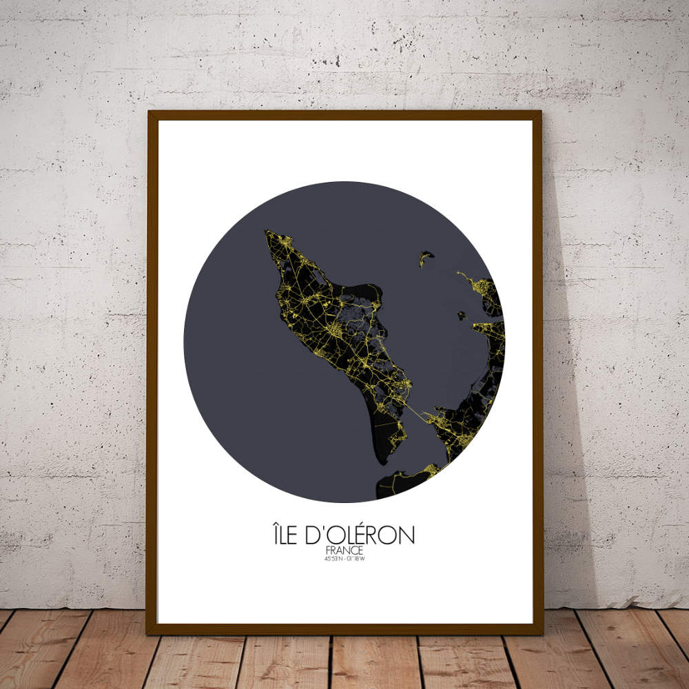 Mapospheres oleron Night round shape design poster city map