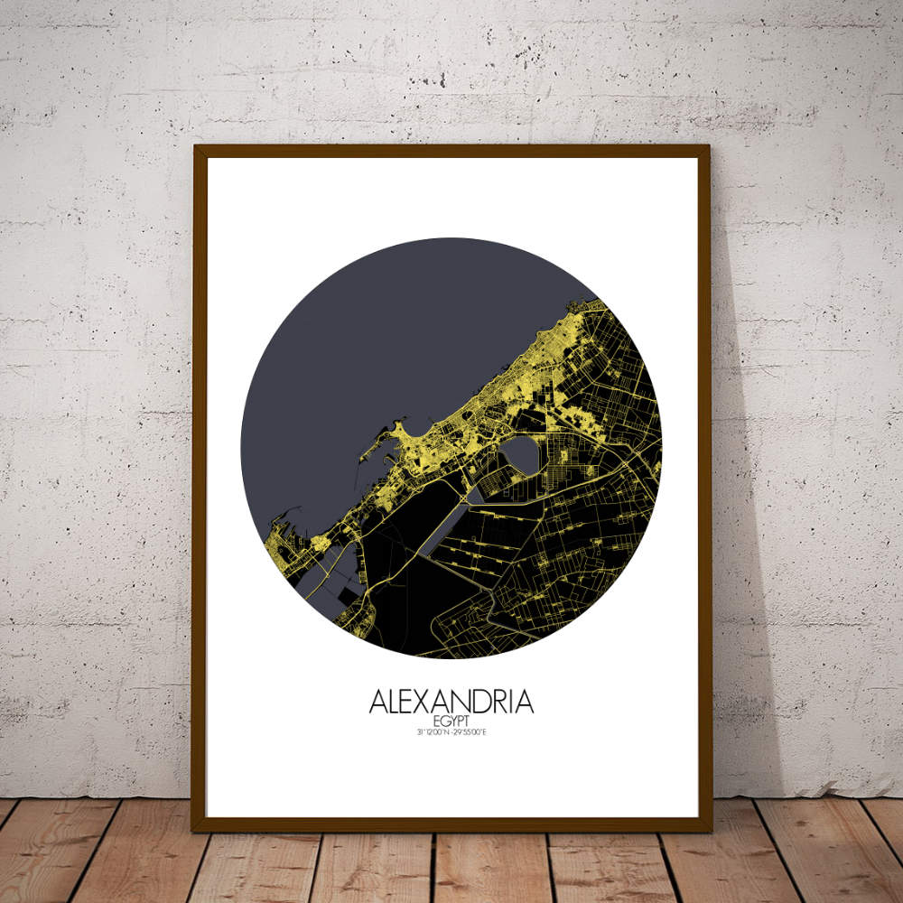 Mapospheres Alexandria Night round shape design poster city map