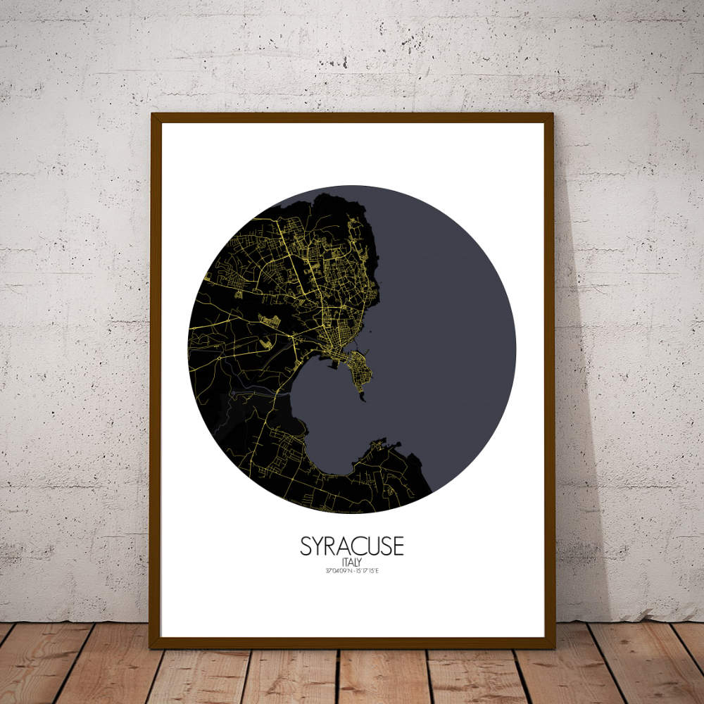 Mapospheres Syracuse Night round shape design poster affiche city map