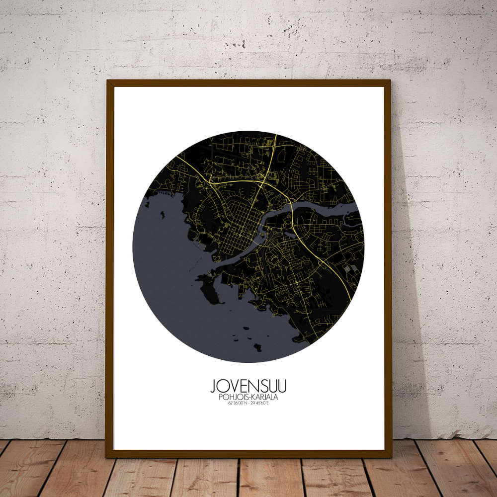 Mapospheres Joensuu Night round shape design poster city map