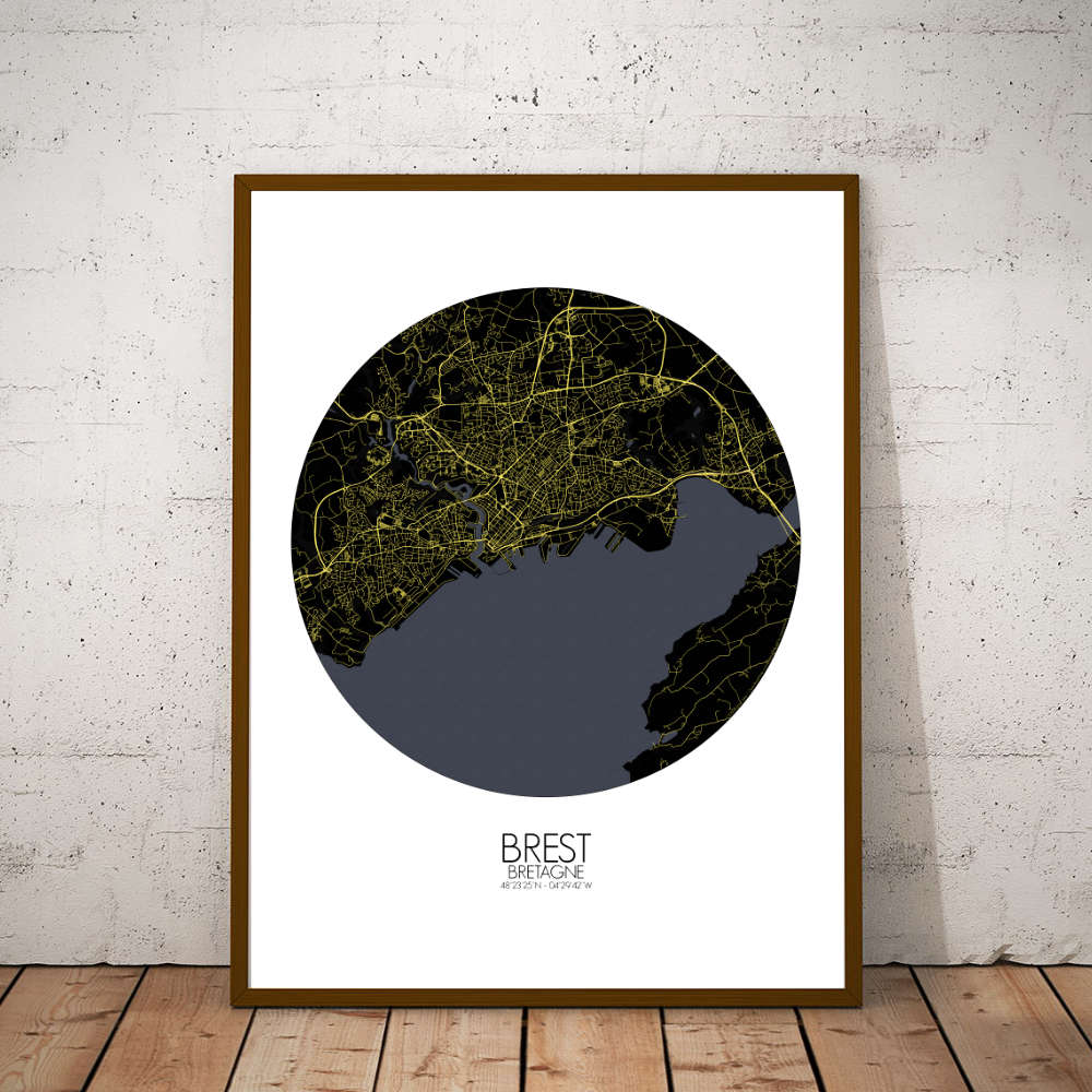 Mapospheres Brest Night round shape design paper city map