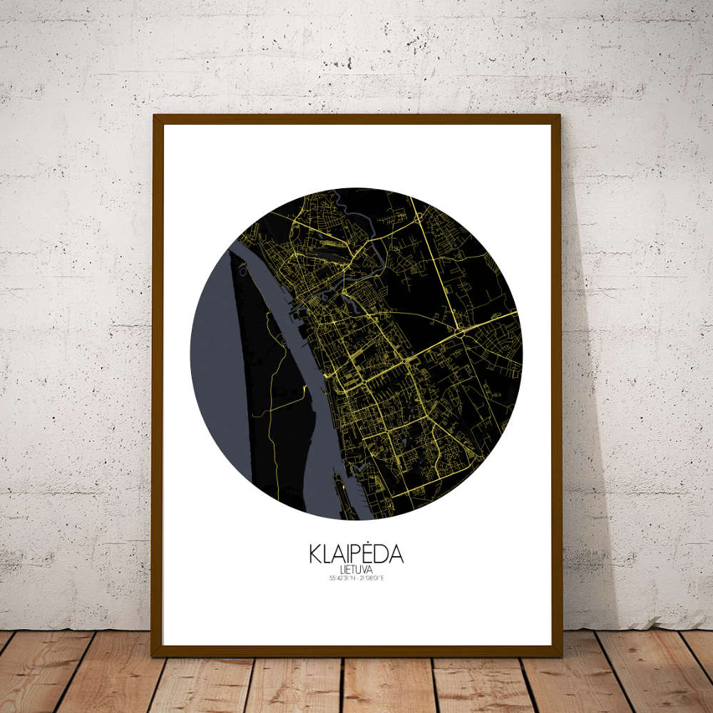 Mapospheres Klaipeda Night round shape design poster city map