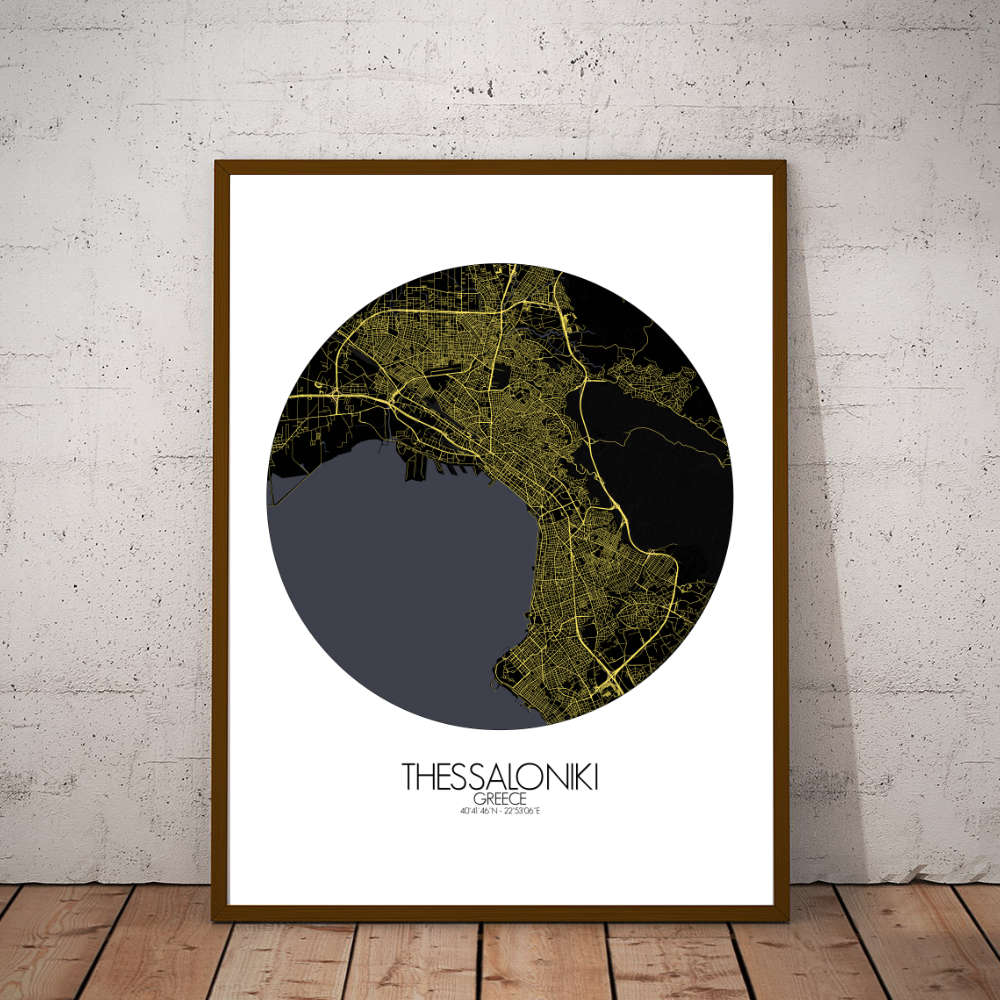 Mapospheres Thessaloniki Night round shape design poster city map