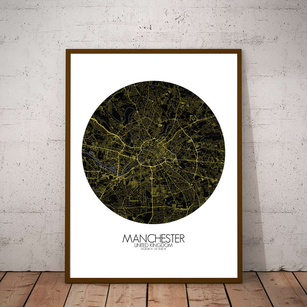 Mapospheres Manchester Night round shape design poster city map