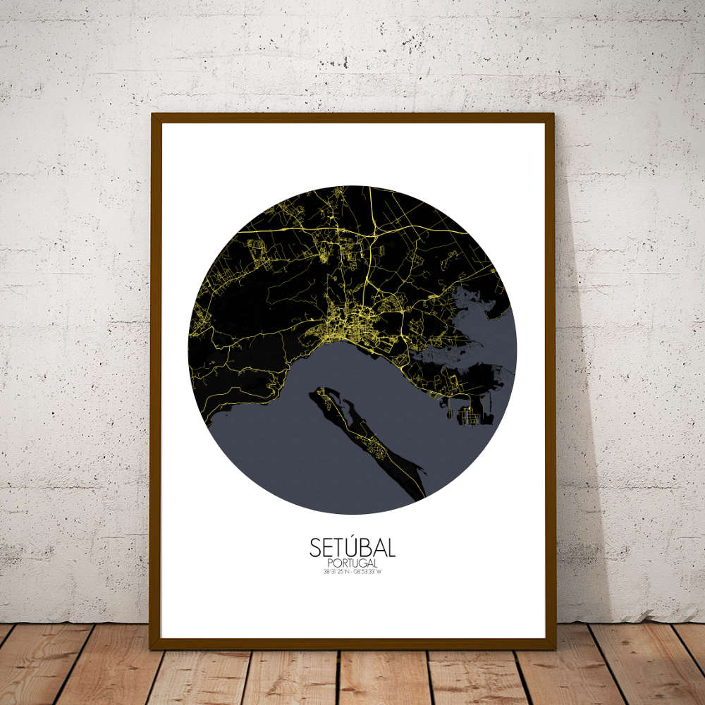 Mapospheres Setubal Night round shape design poster city map