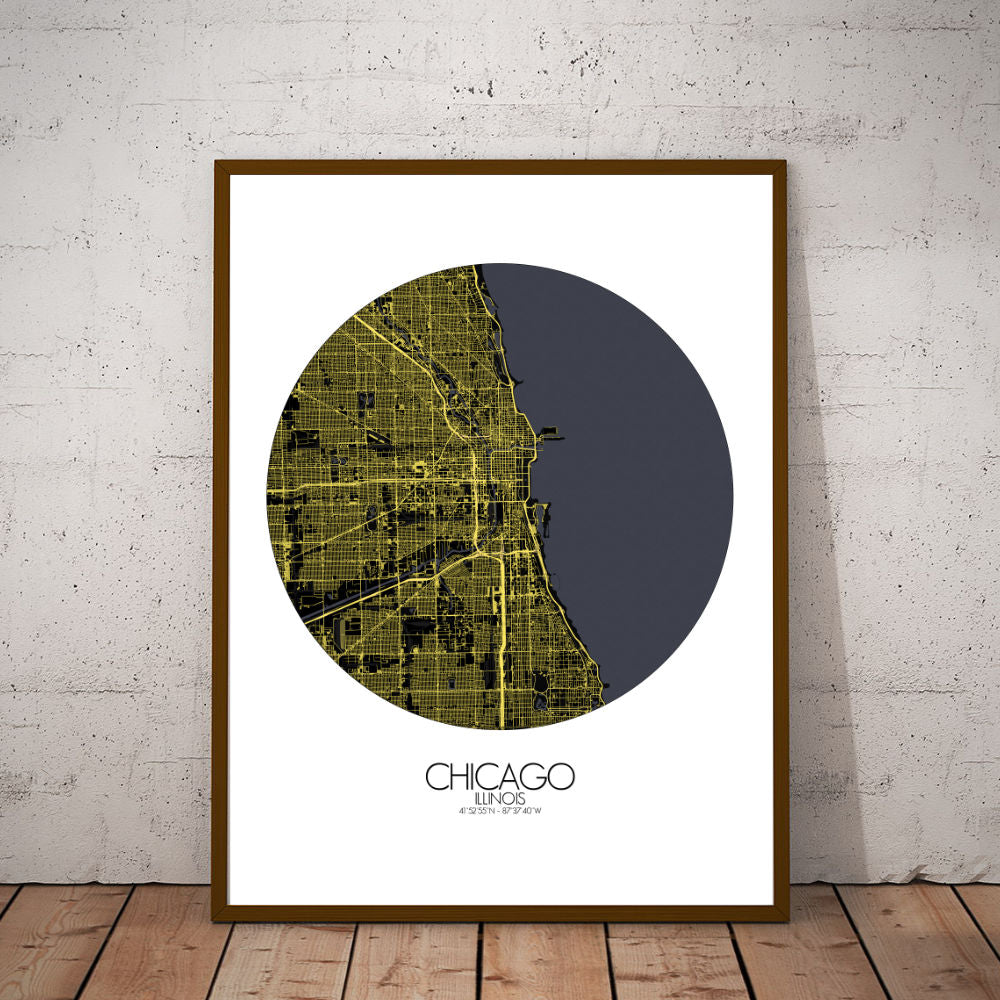 Mapospheres Chicago Night round shape design canvas city map