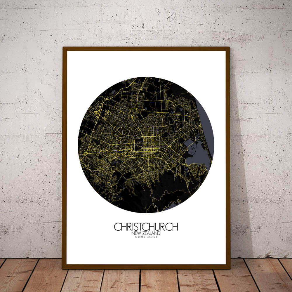 Mapospheres Christchurch Night round shape design poster city map