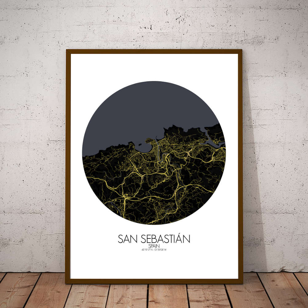 Mapospheres San Sebastian Night round shape design poster affiche city map