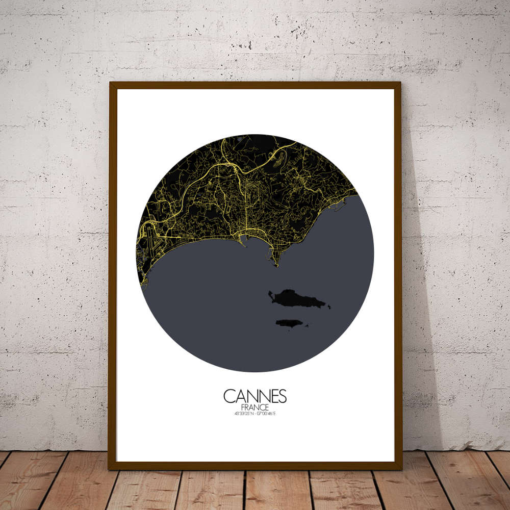 Mapospheres Cannes Night round shape design poster city map