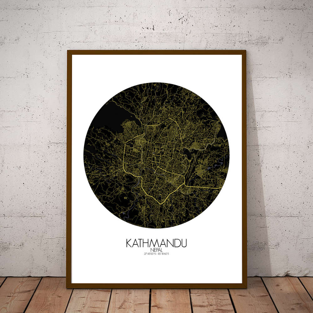 Mapospheres Kathmandu Night round shape design poster affiche city map