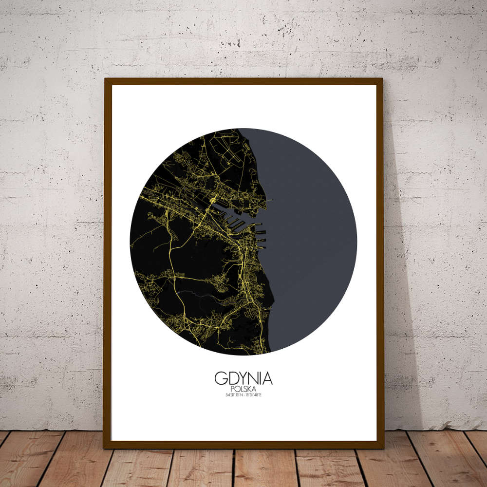 Mapospheres Gdynia Night round shape design poster city map