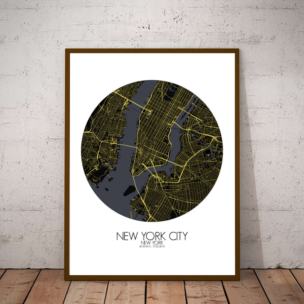 Mapospheres New York Night round shape design poster affiche city map