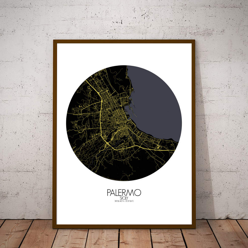 Mapospheres Palermo Night round shape design poster city map