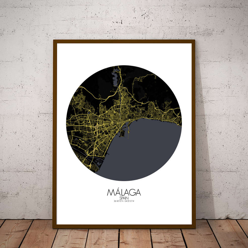 Mapospheres Malaga Night round shape design poster affiche city map