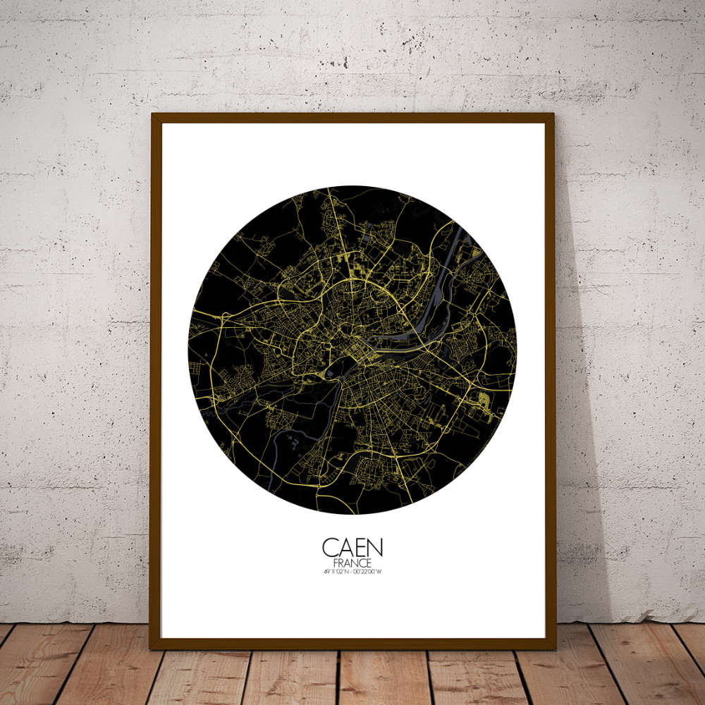 Mapospheres Caen Night round shape design poster city map