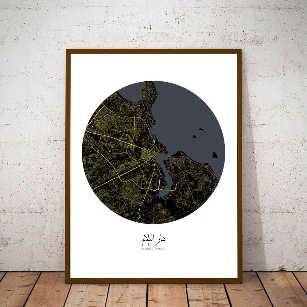 Mapospheres Dar es Salaam Night round shape design poster affiche city map