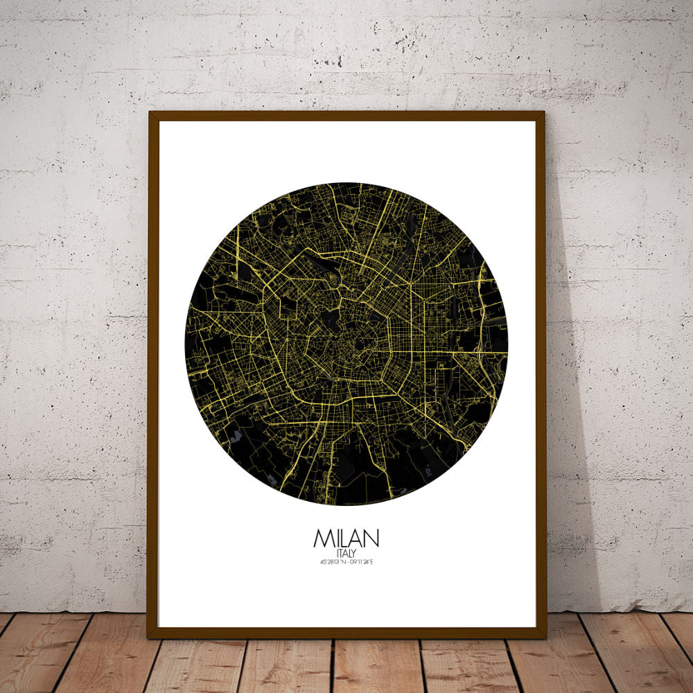 Mapospheres Milan Night round shape design poster city map